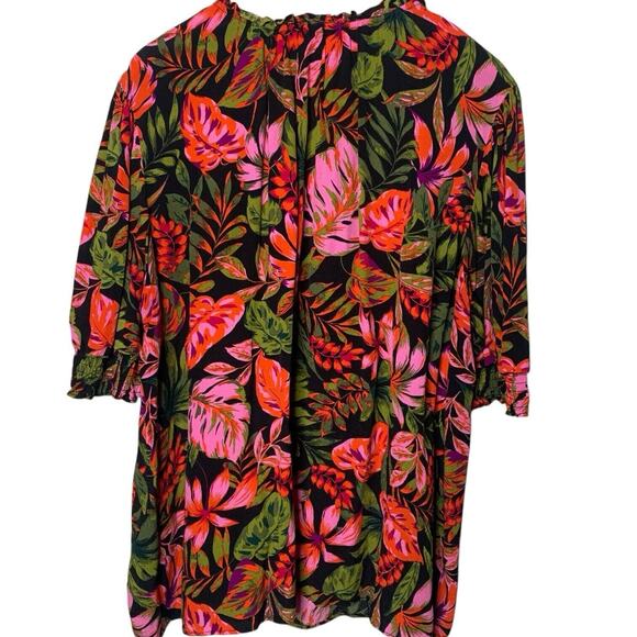 Terra & Sky Top Women's Size 1x Floral Colorful Peasant Ruffle Tie Front - Picture 2 of 6